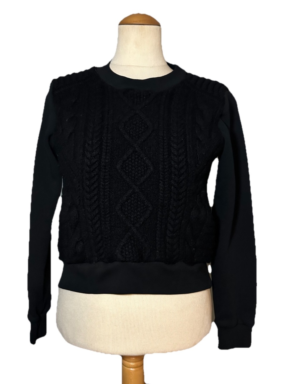 Polo Ralph Lauren Wool Cable Knit Cropped Sweater Black Womens Size XS